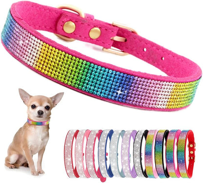 Rhinestone Dog Collar for Small Dogs, Bling Diamond Fancy Crystal Glitter Pretty Jewel Pet Puppy Collars for XXS XS Small Medium Large Breed Girl Dogs Female Cats Kitten, Colorful Hot Pink L