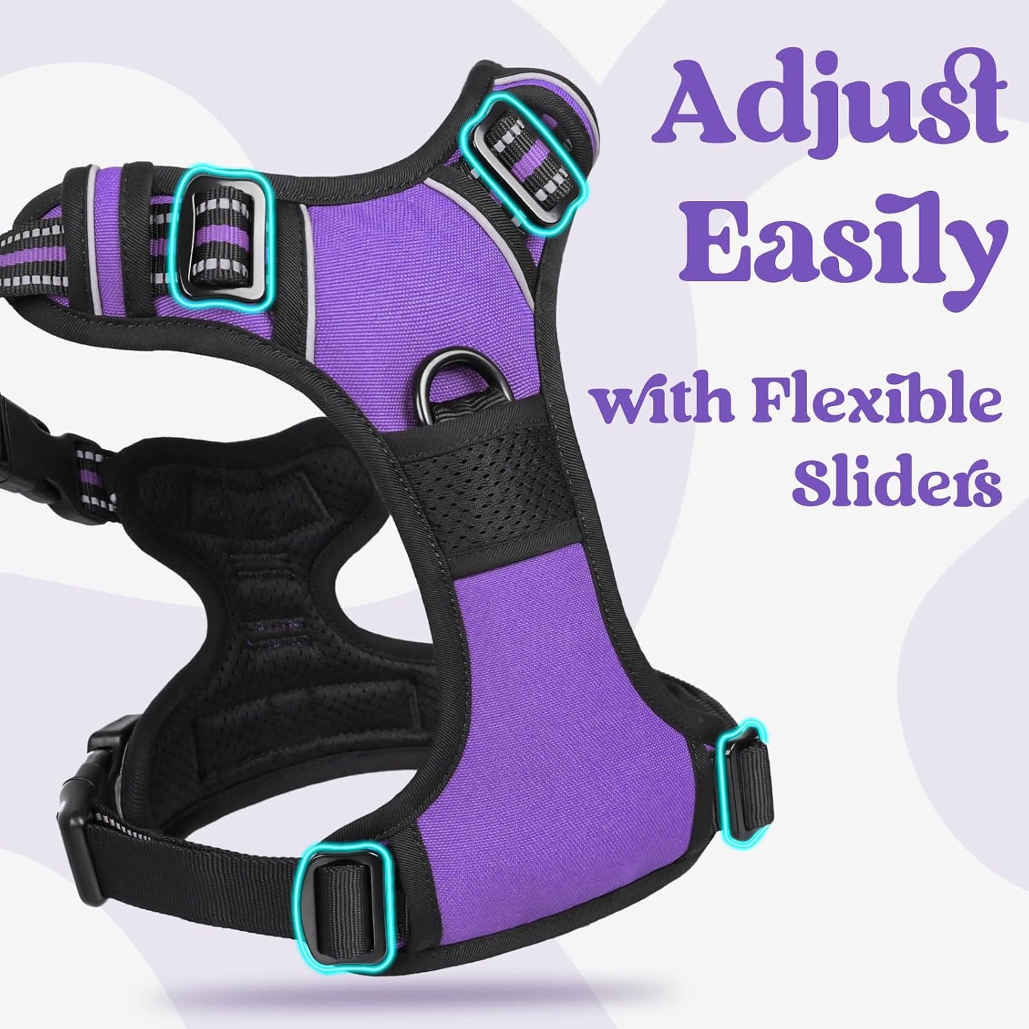 rabbitgoo Dog Harness Medium Sized, No Pull Pet Harness with 3 Buckles, Adjustable Soft Padded Vest with Control Handle, Walking Reflective Pet Vest for Medium Dogs, Purple, M