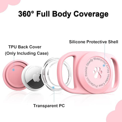 Airtag Dog Collar Holder, [1 Pack] Waterproof Protective Case for Apple AirTag, Durable & Lightweight with Full-Body Protection, Soft Silicone, Pink