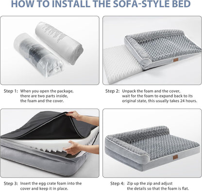 BFPETHOME Orthopedic Dog Beds for Large Dogs-Waterproof Sofa Dog Bed with Removable Washable Cover, Big Pet Bed with Waterproof Lining and Nonskid Bottom,Pet Bed for Large Dogs