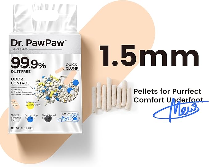Tofu Cat Litter, Dr. PawPaw Clumping Cat Litter, Honeysuckle Scent 6 lb, Dust-Free Keep Kitty Tidy, Superior Odor Control Keep Step Fresh