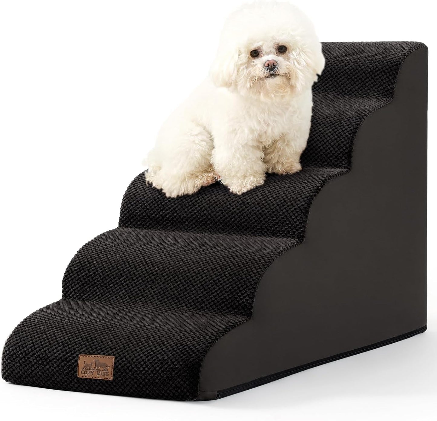 Dog Stairs for High Bed 22.6" H, Small Dog Step for Puppy, Older or Cat, Curved Ramp for Car, Ladder with High Density Foam, Lightweight, Durable, 15.7x33x22.6 inch, 5 Step, Black - Pawvie