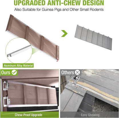 2-Story Rabbit Hutch Indoor Bunny Cage Wooden Guinea Pig House with Chew-Proof Ramp, Leakproof Slide-Out Trays, Lockable Caster Wheels for 1-3 Rabbits (Brown)