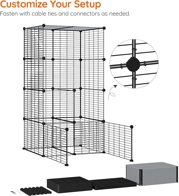 HOOBRO Cat Cage with Litter Box, 3 Tier Indoor Cat Enclosure Playpen with Storage, Food Bowls and Scratching Post, Detachable Metal Wire Kennel Crate, 27.6" L x 17.7" W x 48.8" H, Black and Grey