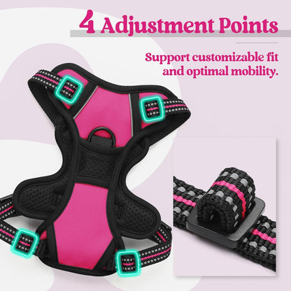 rabbitgoo Dog Harness No Pull with 2 Leash Clips, Adjustable Soft Padded, Reflective Oxford No Choke Pet Vest with Easy Control Handle for Puppy, Hot Pink, XS