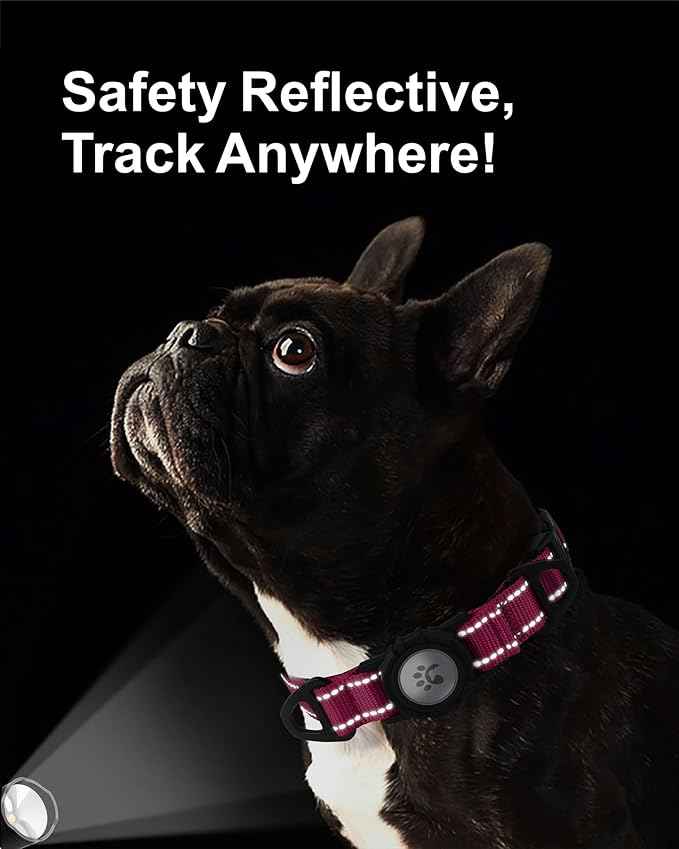 TagME Airtag Dog Collar,Waterproof Reflective Pet Collar with Airtag Holder,Soft Padded and Double D-Rings for Puppy,Hot Pink