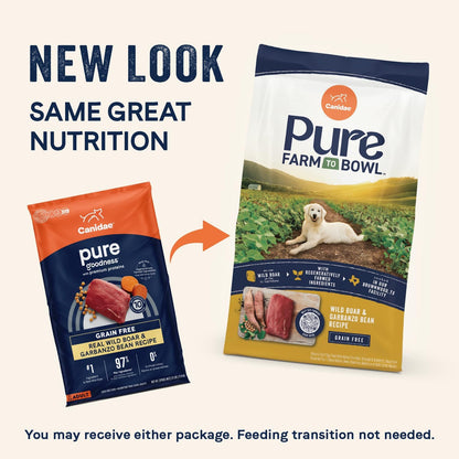 Canidae Pure Farm to Bowl Wild Boar & Garbanzo Bean, Grain-Free Dry Dog Food, Adult, 22lb