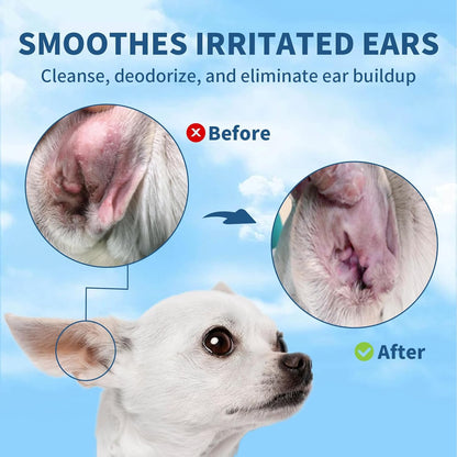 Tris Flush Cat & Dog Ear Cleaner - Dog Ear Infection Treatment with PHMB, Removes Wax, Odo, Gentle & Hypoallergenic, with 20 Cotton Qtips, 4 Fl oz