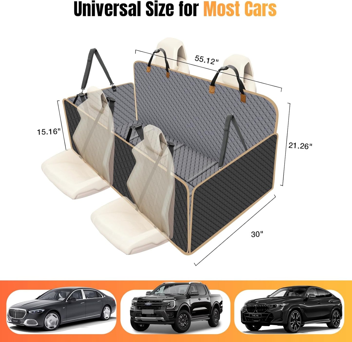 Dog Car Seat Cover for Back Seat, Dog Car Bed Cover with Strong Hard Bottom, Car Back Seat Extender Hammock for Car SUV Truck 4 Panels Gray Color Large Size - Pawvie