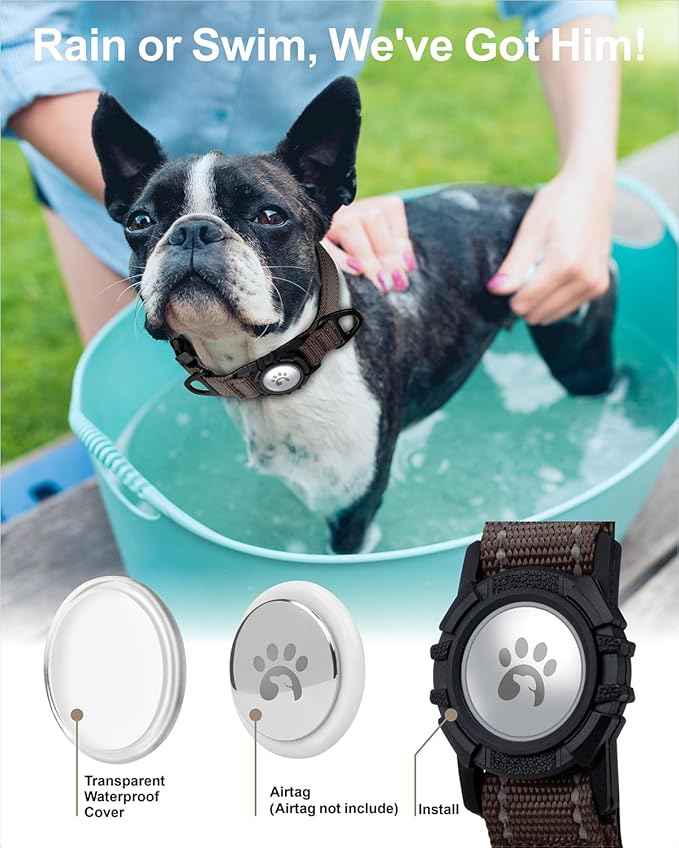 TagME Airtag Dog Collar,Waterproof Reflective Pet Collar with Airtag Holder,Soft Padded and Double D-Rings for Small Dogs,Brown