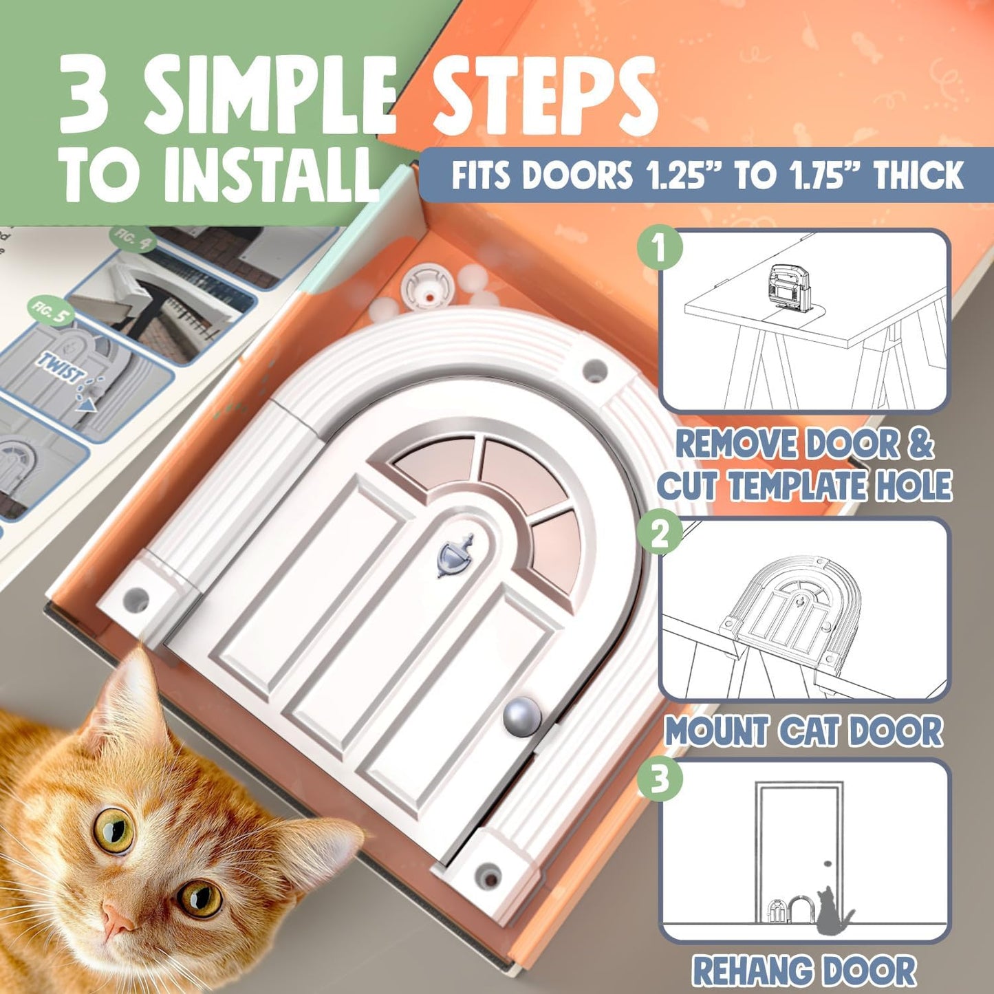 Meow Manor® Cat Door Interior Door - No-Flap, Interior Cat Door for Cats Up to 20 lbs, Easy DIY Setup, Secured Installation in Minutes, No Training Needed…
