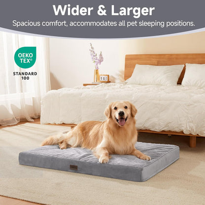 OhGeni Orthopedic Waterproof & Machine Washable Dog Bed for Medium Large Pets, Cat Mat with 25D Egg Crate Foam, Non-Slip Bottom & Removable Cover, Invisible Zipper, 44 Inches(Gray)