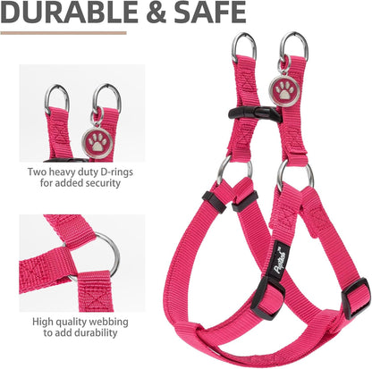 PUPTECK No Pull Dog Harness Soft Adjustable Basic Nylon Step in Puppy Vest Outdoor Walking with ID Tag and A-ir Tag Case, Hot Pink, S