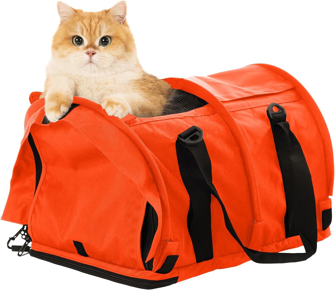 SturdiBag Pro 2.0 Pet Travel Carrier for Cats and Dogs | Soft Sided Pet Carrier Bag with Safety Clips and Seatbelt Straps for Car Travel | XL, Orange - Pawvie