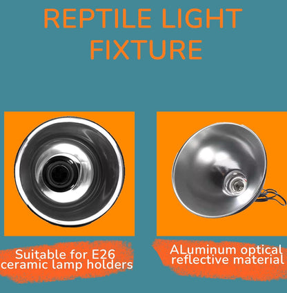 8.5 Inch Reptile Light Fixture, Dome Heat Lamp with UVB Basking, E26 Base for Amphibian & Reptile Terrariums
