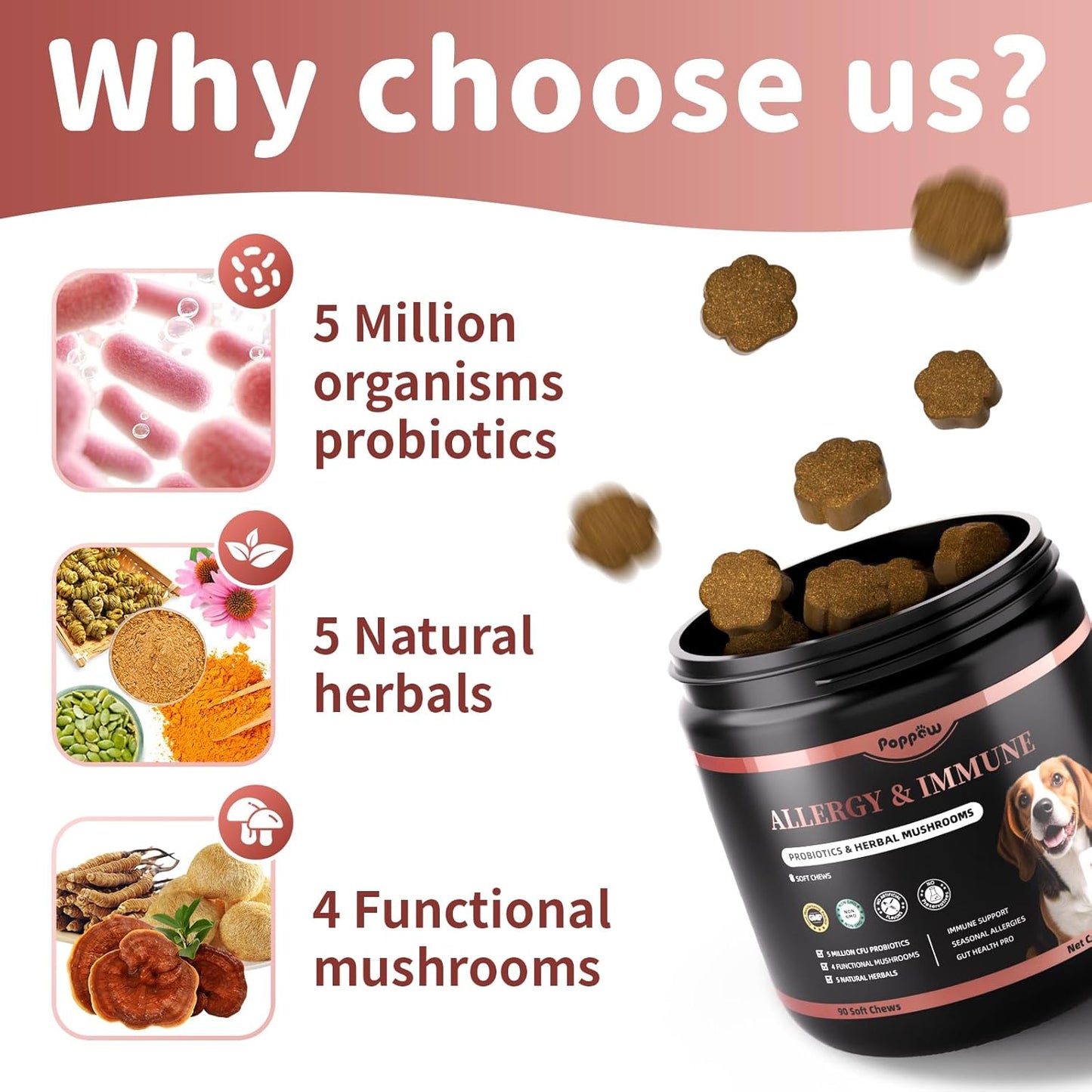 Dog Allergy Chews, Probiotics for Dog Allergy Relief - Itchy Skin and Itchy Ears - Allergy Paw Relief - Seasonal Allergies & Immune Gut Health & Joint, Energy Support, Bacon Flavor - 90 Count