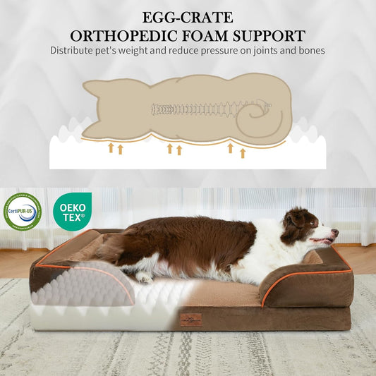 Comfort Expression Jumbo Dog Bed for Extra Large Dogs, Waterproof Orthopedic Dog Beds, PV Washable Sofa Bed, Large Breed Dogs Beds with Removable Cover & Non-Slip Bottom(Jumbo,Brown)