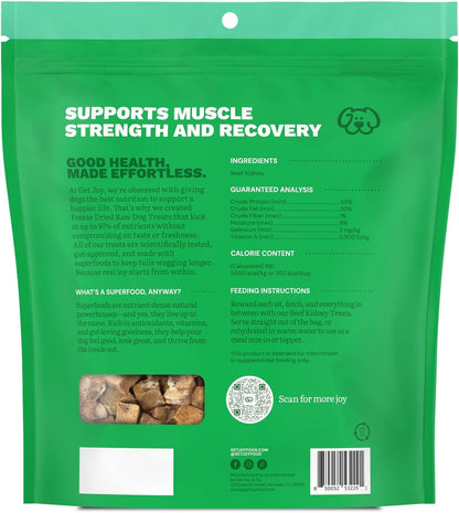 Get Joy Freeze Dried 100% Beef Kidney Dog Treats, 16oz | Single Ingredient Organ Meat, High Protein Raw Dog Food Topper, Snack & Training Rewards | Grain Free, Gluten Free, Filler Free