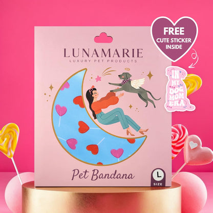 LunaMarie - Luxury Pet Birthday Bandanas -Premium & Silky Poly Fabric | 100% Handmade | Custom Shape Dual Layered (LoviePop, Large)