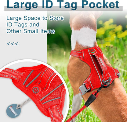 BARKBAY Dog Harness No Pull with ID Tag Pocket - Heavy Duty, Reflective, Easy Control for Large Dogs(Red,M)