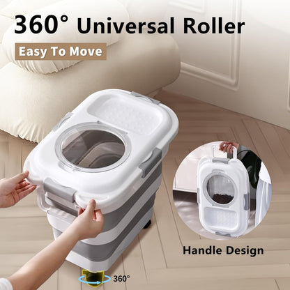 25 Lbs Dog Food Storage Container, Collapsible Dog Food Container with Scoop for Pet/Dog/Cat/Bird Food,Keep Dry Food Fresh,Easy to Move (White)