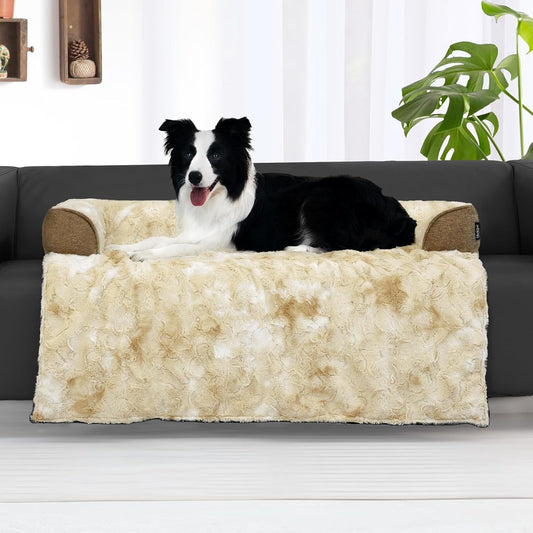 Calming Dog Couch Bed for Large Dogs, 41 x 37 inch Waterproof Removable Dogs Mat Couch Cover for Furniture Protector, Non-Slip Fluffy Pelsbarn Dog Bed for Couch, Sofa, Outdoor - Tie-Dye Khaki