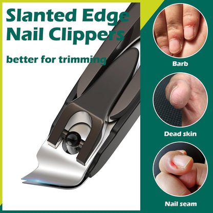 GLAMFIELDS Nail Clipper with Catcher, Large Fingernail Toenail Clipper,Slanted Edge Nail Clippers Leather Case Packed Good Gift for Men and Women 2PACK Large/Small