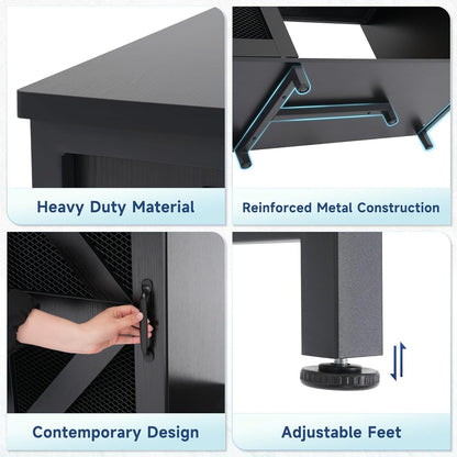 Verano 55-75 Gallon Aquarium Stand with Storage Cabinet, Fish Tank Stand with Power Outlets & LED Light, Wooden Turtle Tank 52 inch x 19.7-inch Desktop, Heavy Duty Steel Frame,1100LBS Capacity (Black)