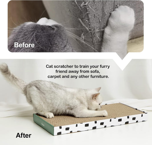 PAWSFANS Cat Scratcher Cardboard Scratch Pad with Box Durable Corrugate Scratching Board Kitty Sofa Lounge Bed Reversible Catnip Included for Indoor Cats,Large (Box, 3pcs)