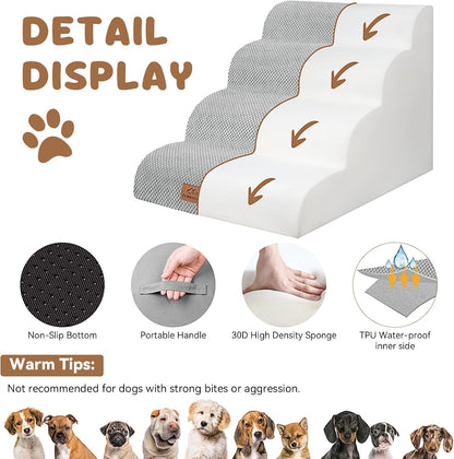 Dog Ramp and Stair for Bed 16" H-20 H,3-Step Cat Stair for Sofa and Chair,4-Step Dog Ramp for High Bed and Window,Durable Nonslip Fabric Cover for Indoor (Light Grey-20 H, Pet Friendly, 4) - Pawvie