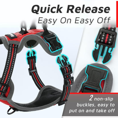 Eagloo Small Dog Harness No Pull, Service Vest with Reflective Strips and Control Handle, Adjustable and Comfortable for Easy Walking, No Choke Pet Harness with 2 Metal Rings, Red, XS