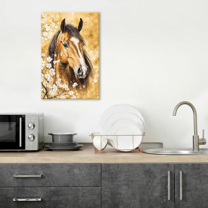 Horse Wall Art Canvas Rustic Horse Wall Decor Prints Framed Painting Farmhouse Flower Pictures Gifts Artwork for Bathroom Living Dining 16"x24"