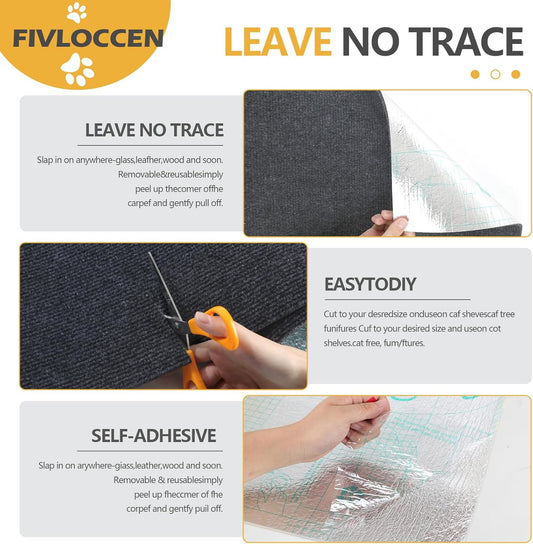 78.7"x15.8"Self-Adhesive Climbing Cat Scratch Protector Pads - Trimmable Furniture Guard for Sofa, Walls & Floors, DIY Cat Tree/Tower/Bed, Replaceable Scratch-Resistant Mats (Dark Gray)