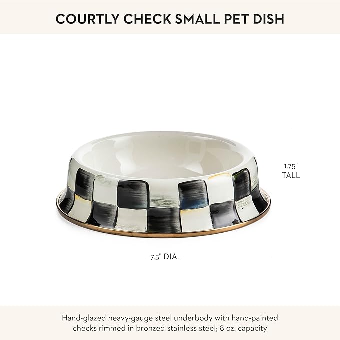MACKENZIE-CHILDS Pet Bowl, Cute Cat and Dog Bowl for Food and Water, Black-and-White Courtly Check, Small