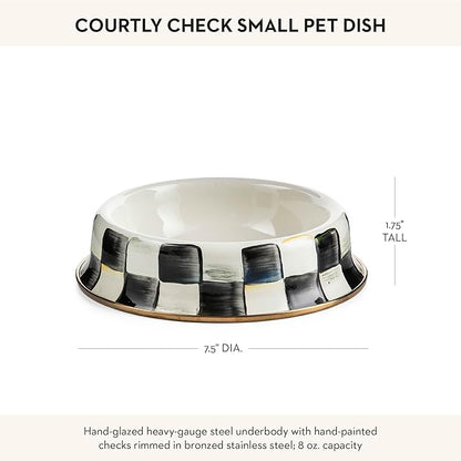 MACKENZIE-CHILDS Pet Bowl, Cute Cat and Dog Bowl for Food and Water, Black-and-White Courtly Check, Small