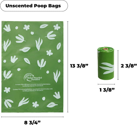 Best Pet Supplies Poop Bags for Dogs, 50% Post-Consumer Recycled Content dog waste bags on rolls, fits all poop bag holders for leashes - 300 Count, Green, Unscented