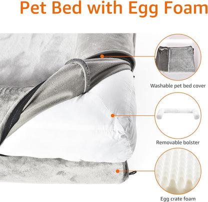 Amazon Basics Dog Bed with Cooling Gel Memory Foam, Pressure-Relief Support for Dogs up to 30lbs, Non-Slip Bottom, Machine Washable Cover, Medium Sized (30" x 20"), Brown