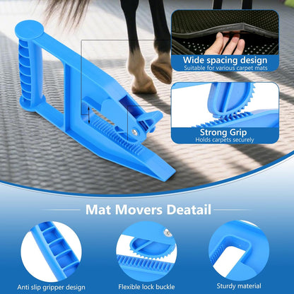 2 Piece Mat Movers Set, Heavy Duty Rubber Mat Grippers for Horse Stalls, Gym, Barn, Trailer, Stall Mat Handlers with Strong Handle and Plastic Teeth, Effortless Mat Puller for Tack Room, Barn