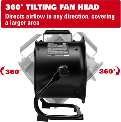 10-Inch High-Velocity Drum Air Circulator Fan, Heavy-Duty Shop Fan with 3-Speed & 360° Tilting Floor Fan for Warehouse, Industrial, Workshop