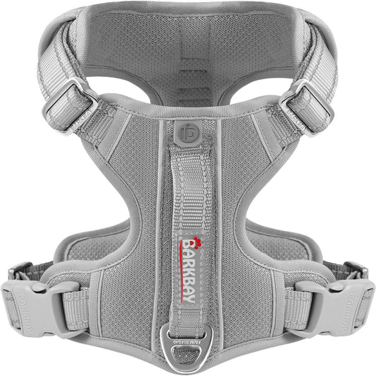 BARKBAY Dog Harness No Pull with ID Tag Pocket - Heavy Duty, Reflective, Easy Control for Large Dogs(Grey,M)