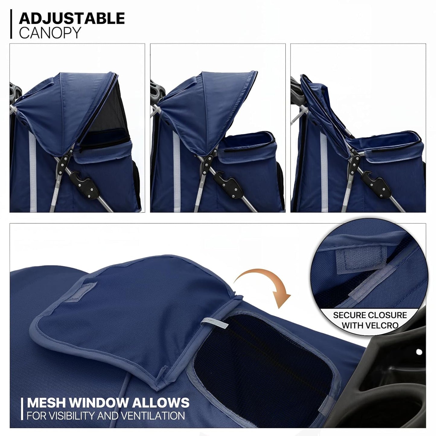 MoNiBloom 3 Wheels Pet Stroller, Foldable Dog Cat Cage Jogger Stroller with Weather Cover for All-Season, Storage Basket and Cup Holder, Breathable and Visible Mesh for Small/Medium Pets, Blue - Pawvie