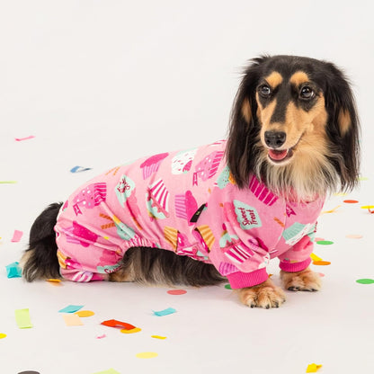 Fitwarm Cupcake Dog Pajamas, Birthday Outfit for Small Dogs Girl, Cozy Pet Onesie with Feet, Pink, Small