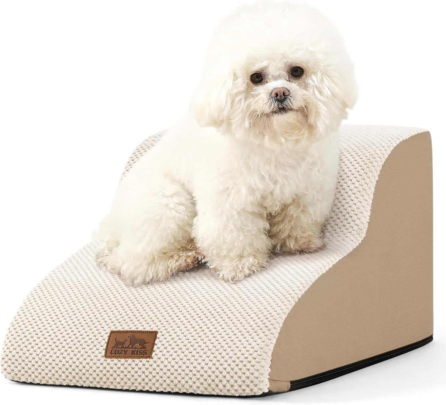 Dog Stairs for Small Dogs 11.8" H, Pet Step with Leakproof Cover, High Density Foam Cat Ramp for Chair or Sofa, Lightweight, Durable, Comfort, 15.7x19.7x11.8 inch, 2 Tiers, Beige - Pawvie