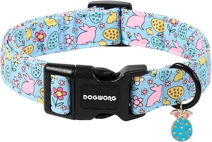DOGWONG Easter Dog Collar-Cute Blue Easter Bunny Dog Collar, Easter Egg &Rabbit Pet Collars Puppy Collar Gifts with Quick Release Buckle for Girl&Boy Dogs,M