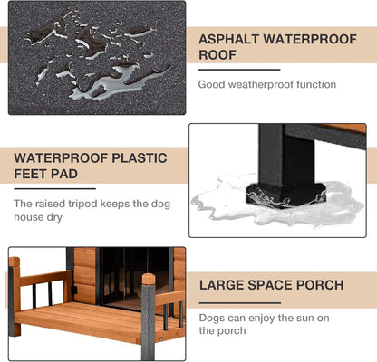 Dog House Outdoor Insulated, 50.87" L Large Dog Kennel with Chew-Proof Iron Frame, Suitable for Medium to Large Dogs (Brown)