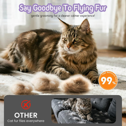 Self Cleaning Slicker Brush, 2-in-1 Cat Brush for Shedding, Skin Friendly Grooming Tool for Long & Medium-Long Hair Pets, Adjustable Bristle Length with Dematting Comb for Cats, Dogs (Purple)