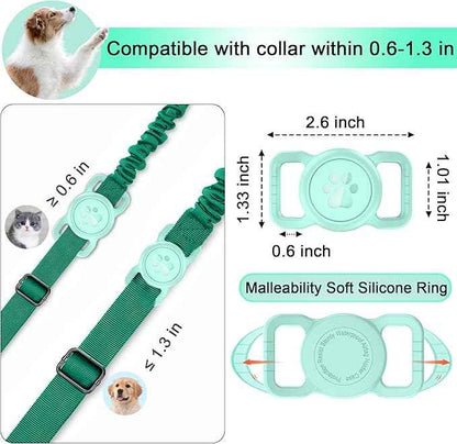 SANKALA Airtag Dog Collar Holder, [1 Pack] Waterproof Dog Airtag Holder, Silicone Full Body Covered Anti-Lost Protective Apple Air Tag Holder for Pet Collar - Fits All Width Collars, Light Green