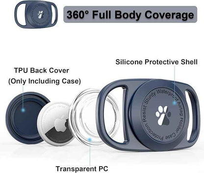 Airtag Dog Collar Holder, [2 Pack], Waterproof Protective Case for Apple AirTag, Durable & Lightweight with Full-Body Protection, Soft Silicone, DarkBlue
