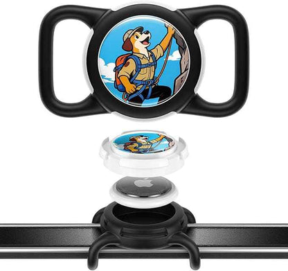 Dog AirTag Holder for Dog Collar, Soft Silicone Slide-On Case for Apple AirTag, No-Dangle Quiet Protective Holder with Eye-Catching Pet Character Designs, Black-Summit Explorer