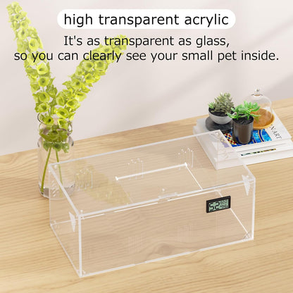 Acrylic Tarantula Enclosure, Reptile Terrarium Breeding Tank w/Temperature Hygrometer,Habitat Reptiles Feeding Box Isopod Terrarium Cage for Insect Lizard Home Office (Reptile-Tank-L(No Tray))